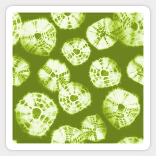 Shibori Kumo tie dye white dots over lime green Sticker